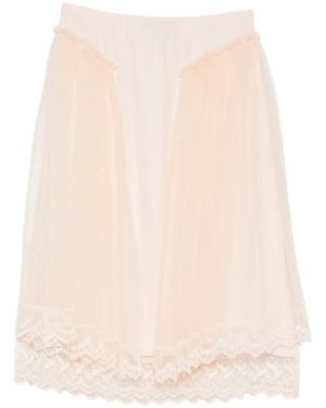 Simone Rocha Lace-Trim Hip-Detail Midi Skirt - Natural