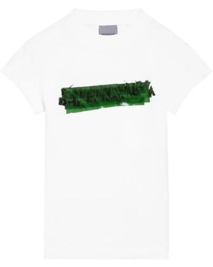 Balenciaga Messy Spray Distressed Logo-Print T-Shirt - Green