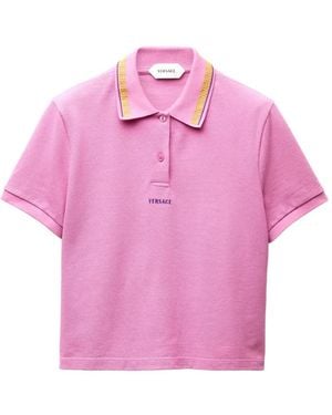 Versace Embroidered-Logo Cotton Piqué Polo - Pink