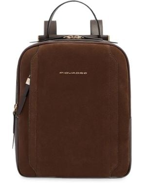 Piquadro Rfid-Shielded Suede Leather Backpack - Brown