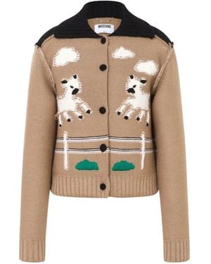 Moschino Extra-Fine Merino-Wool Jacket With Intarsia Detailing - Natural