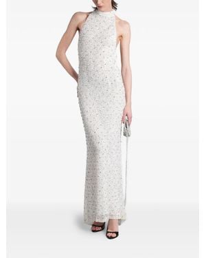 retroféte Olivia Sequin-Embellished Halterneck Maxi Dress - White