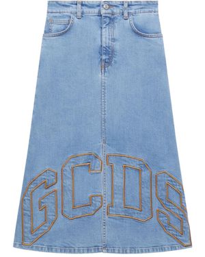 Gcds Logo-Embroidered Skirt - Blue