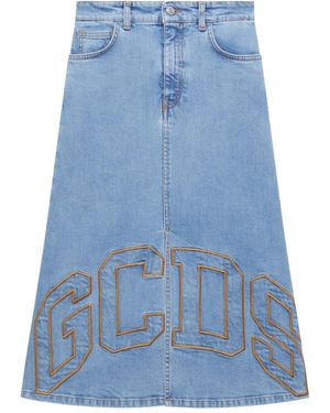 Gcds Logo-Embroidered Skirt - Blue