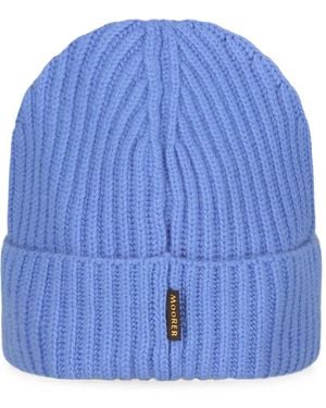 Moorer Ribbed-Knit Beanie Hat - Blue