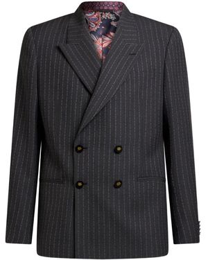 Etro Pinstripe Double-Breasted Blazer - Black