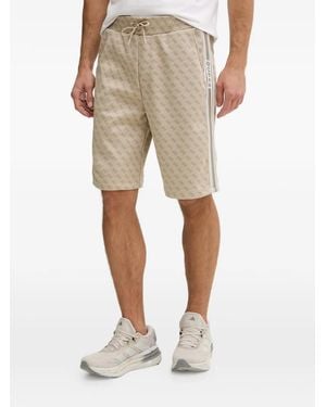 Guess Shorts Met Monogramprint En Zijstreep - Naturel