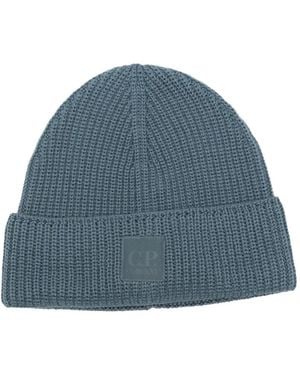 C.P. Company Ribbed Logo Beanie - Blue