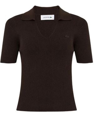 Lacoste Ribbed-Knit V-Neck T-Shirt - Black