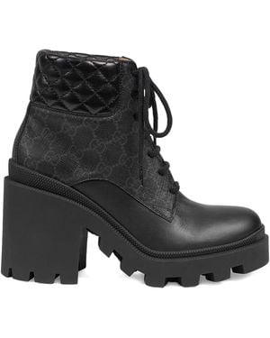 Gucci Gg Supreme Combat Boots - Black