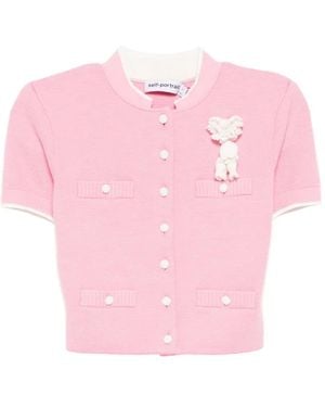 Self-Portrait Crochet Flower Knit Top - Pink