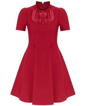 McQueen Ruffled-Neck Mini Dress - Red