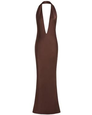 16Arlington Maren Halterneck Satin Maxi Dress - Brown