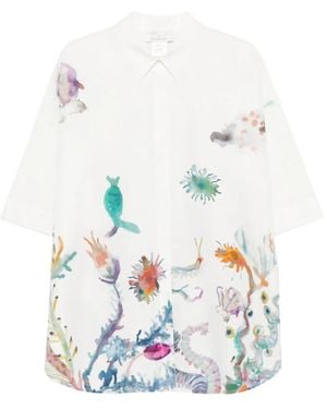 Marina Rinaldi X Teresa Maccapani Mrnalaggio Illustrative-Print Shirt - White