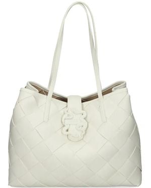 Just Cavalli Woven Emblem Tote Bag - White