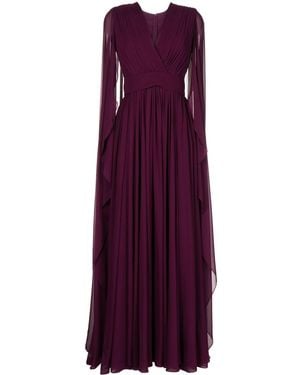 Elie Saab Cape-Effect Pleated Gown - Purple