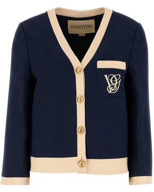 Valentino Garavani V-Neck Monogram-Detail Blazer - Blue