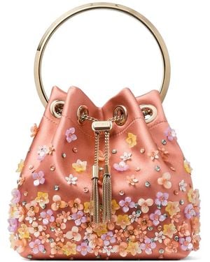 Jimmy Choo Bon Bon Floral-Embellished Bucket Bag - Red