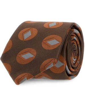 Giorgio Armani Geometric-Pattern Silk Tie - Brown