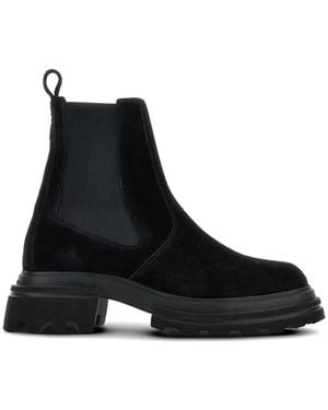 Hogan Elastic Suede Ankle Boots - Black