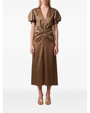 SUTTON NEW YORK Draped Satin-Finish Midi Dress - Brown