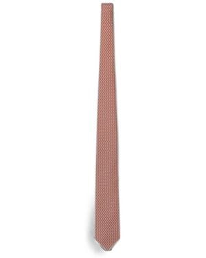 Ferragamo Pelican-Print Silk Tie - White