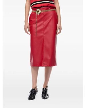 Pinko Rear-Slit Faux-Leather Midi Skirt - Red