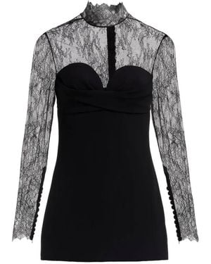 Elie Saab Lace-Panelled High-Neck Mini Dress - Black