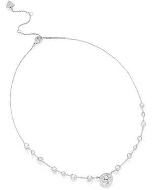 Guess Borboleta Crystal-Embellished Logo-Pendant Necklace - White