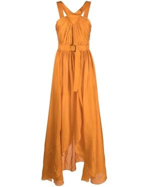 Alberta Ferretti Long Draped Silk Top - Orange