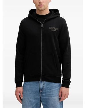Guess Logo-Detail Zip-Up Hoodie - Black