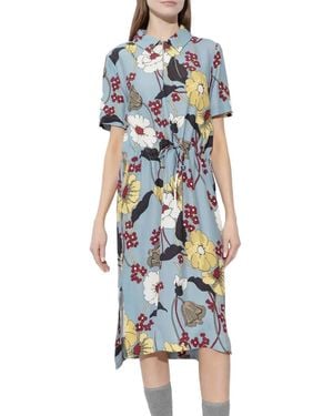 Marni Floral-Print Drawstring-Waist Midi Dress - Blue