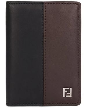 Fendi Bicolour Leather Card Holder - Black