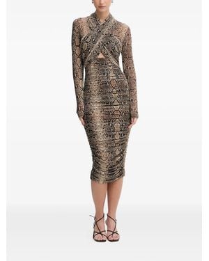 Bardot Cut-Out Print Midi Dress - Natural