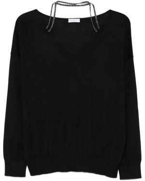 Brunello Cucinelli Pull À Col V À Ornements - Noir