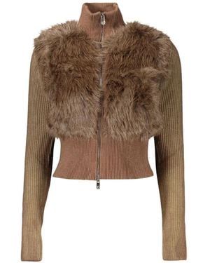 Desigual Jersey Con Ribete De Pelo Sintético - Marrón