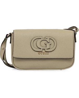Guess Isola Logo-Plaque Pebbled Shoulder Bag - Grey