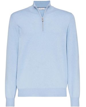 Brunello Cucinelli Cardigan Con Mezza Zip - Blu