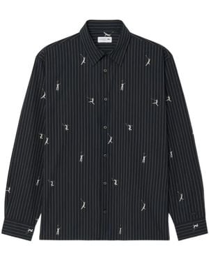 Lacoste Pinstripe Tennis-Print Shirt - Blue