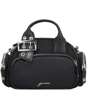 Ganni Mini Polochon Buckle-Detail Top-Zip Tote Bag - Black