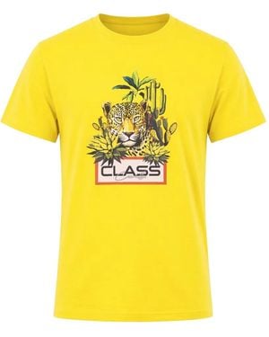 Roberto Cavalli Jaguar-Print Tropical-Motif T-Shirt - Yellow