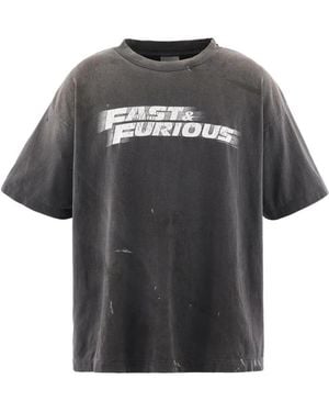 SAINT Mxxxxxx Distressed-Effect Logo-Print T-Shirt - Gray