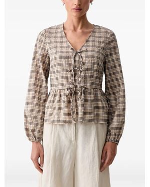 Marc O' Polo Blouse Péplum À Carreaux - Brown