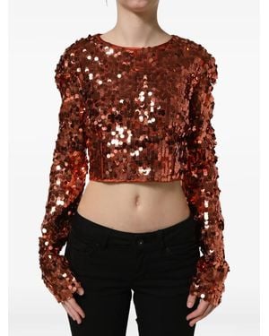 Dolce & Gabbana Sequin Long Sleeve Cropped Blouse - Black