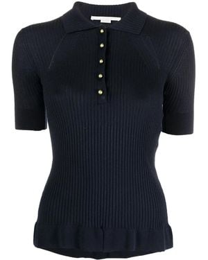 Stella McCartney Ribbed-Knit Polo Top - Black