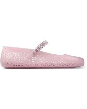 Jimmy Choo Glittered Jewelled Ballet Flats - Pink
