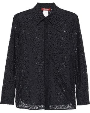 Max Mara Gala Long-Sleeve Lace Shirt - Blue