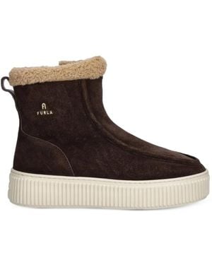 Furla Shearling-Trim Suede Boots - Brown