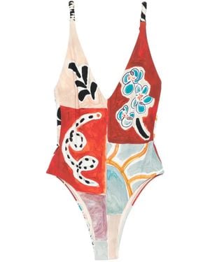 ALÉMAIS Michelle V-Neck Printed Swimsuit - Red