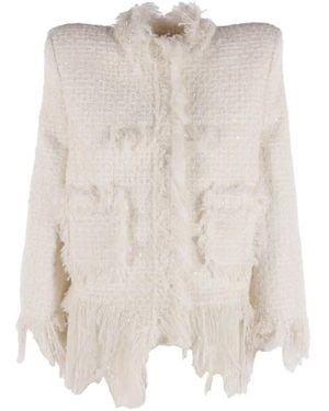 MATIERES FECALES Sequin-Embellished Frayed Jacket - White